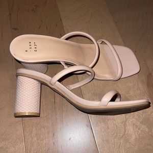 Nude block strappy heels
